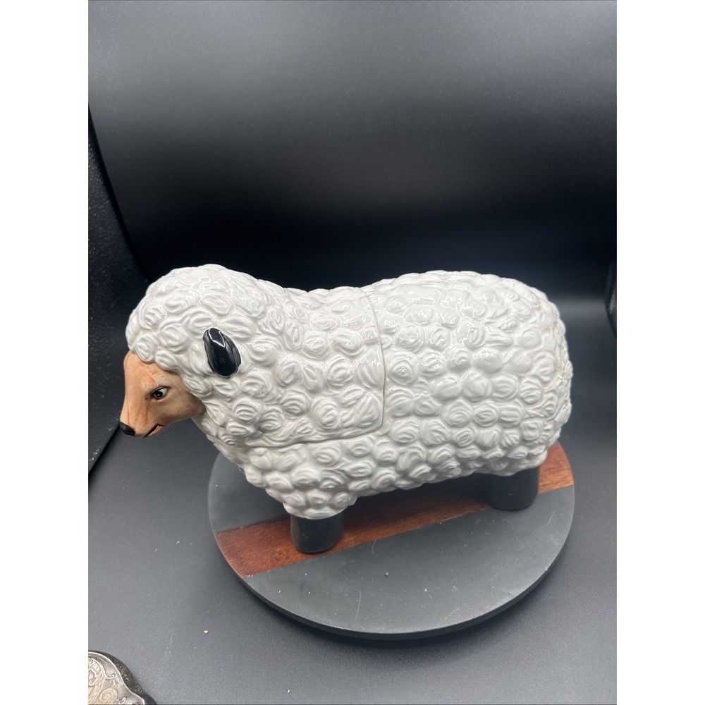 VTG AMC NY Black White Lamb Sheep Ceramic Cookie Jar Canister Cottagecore EUC
